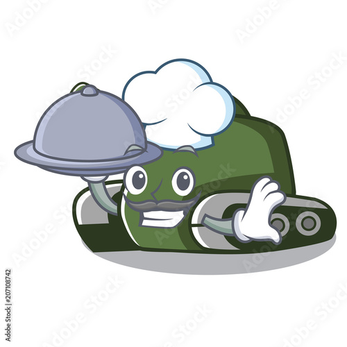 Chef with food tank mascot cartoon style