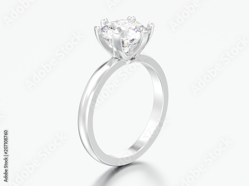 3D illustration silver traditional solitaire engagement diamond ring
