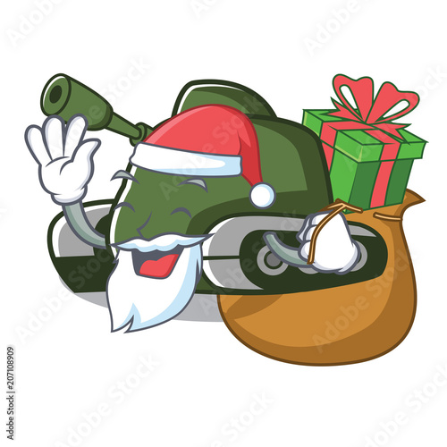 Santa with gift tank mascot cartoon style