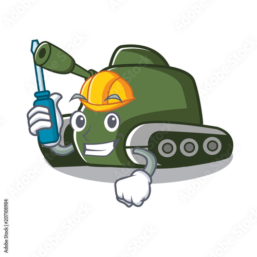 Automotive tank mascot cartoon style