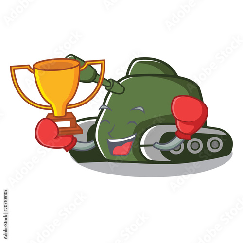Boxing winner tank mascot cartoon style