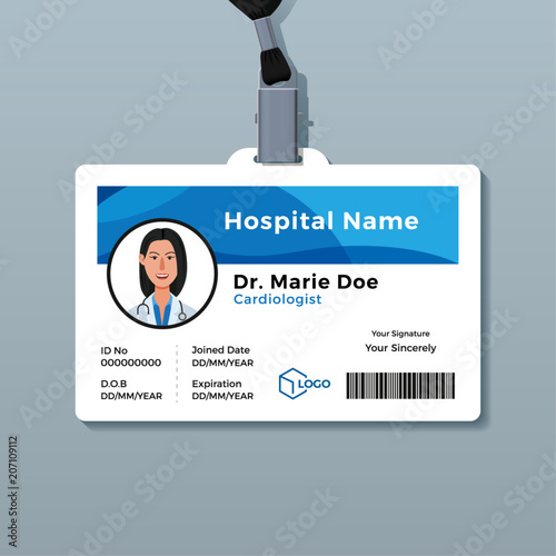 Doctor ID card. Medical identity badge template