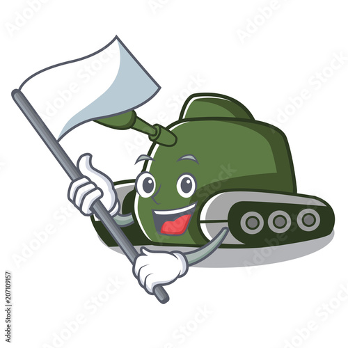 With flag tank mascot cartoon style