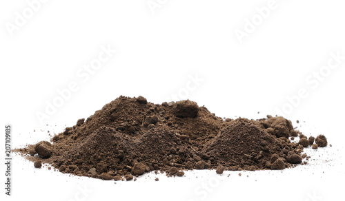 Pile of soil, dirt isolated on white background