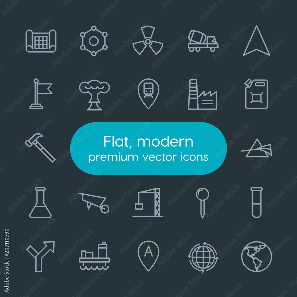 Fotografie Modern Simple Set of industry, science, location Vector outline Icons