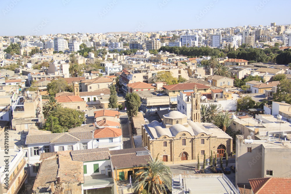 Beautiful view of the Turkish part of the city and the flag in Nicosia, Cyprus