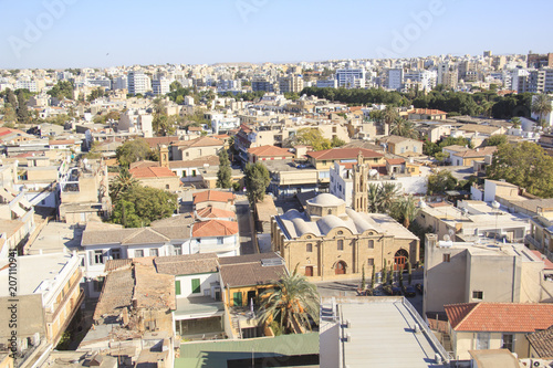 Beautiful view of the Turkish part of the city and the flag in Nicosia, Cyprus