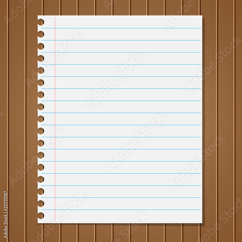 Wooden background, and a sheet of paper. Vector.