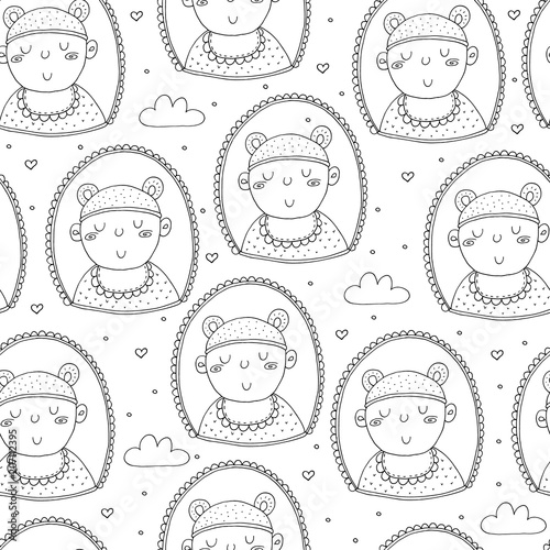 Cute seamless pattern with funny baby. vector illustration.