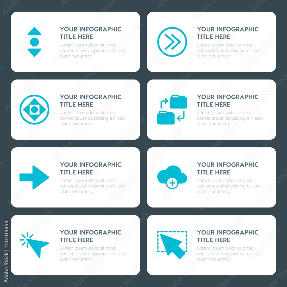 Fototapeta premium Flat cloud and networking, arrows, folder, cursors infographic timeline template for presentations, advertising, annual reports