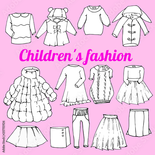 Children's fashion scetch vector clothes