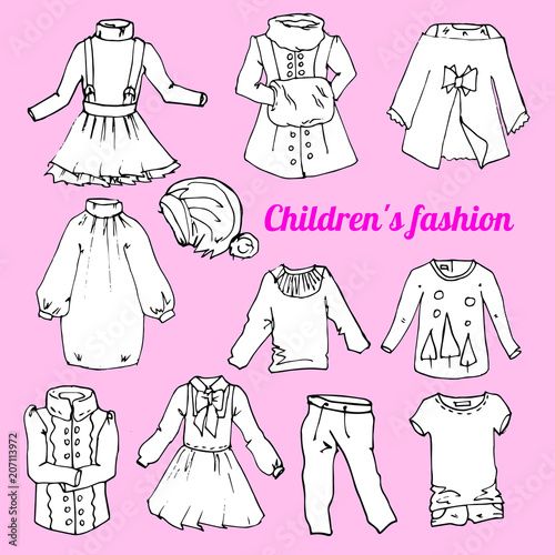 Children's fashion scetch vector clothes