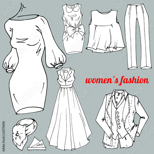 Woman's fashion scetch vector clothes