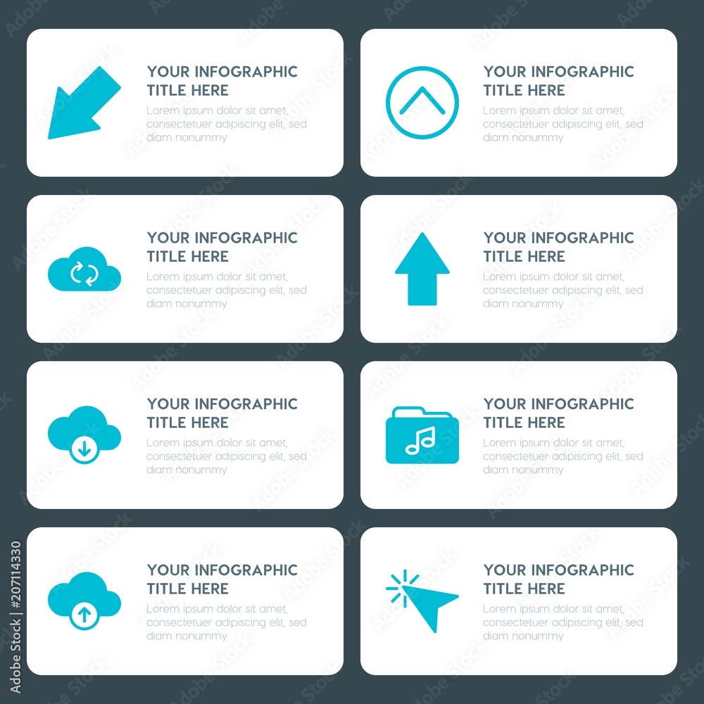Flat cloud and networking, arrows, folder, cursors infographic timeline template for presentations, advertising, annual reports
