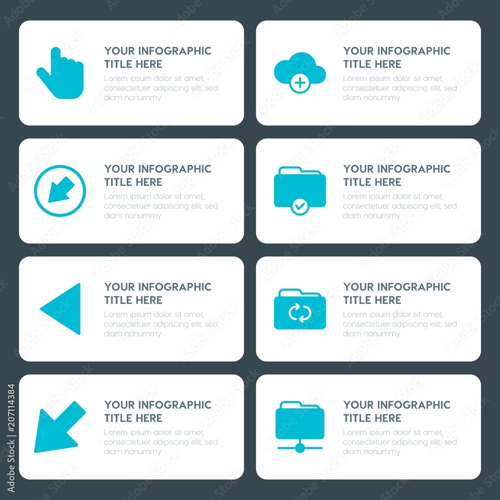 Naklejka premium Flat cloud and networking, arrows, folder, cursors infographic timeline template for presentations, advertising, annual reports