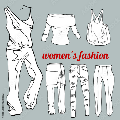 Woman's fashion scetch vector clothes