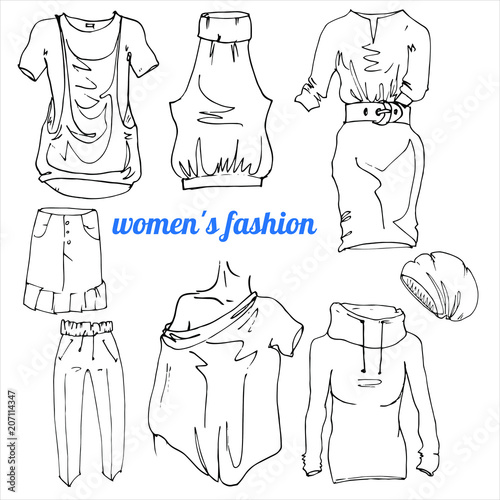 Woman's fashion scetch vector clothes