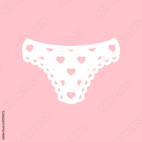 Icono plano bragas blanco de chica con corazones en fondo rosa