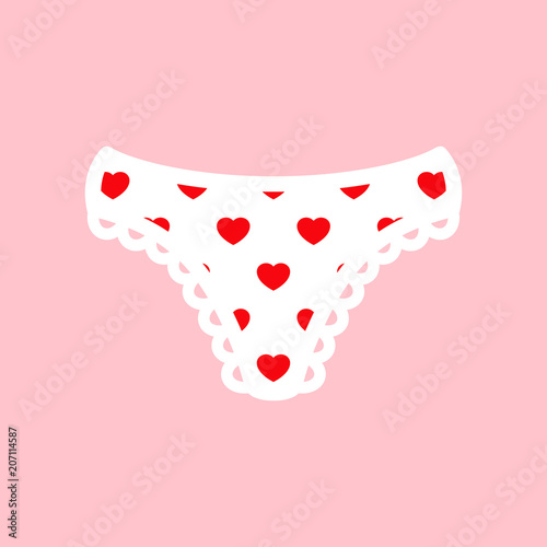 Icono plano bragas blanco de chica con corazones en rojo