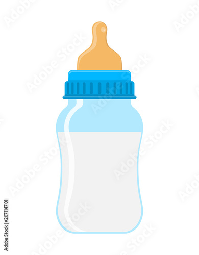 Vector illustration. Baby bottle with milk on white background.
