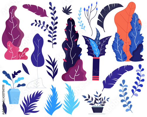 Fantasy color leaves source vector illustration flat design.Stock vector