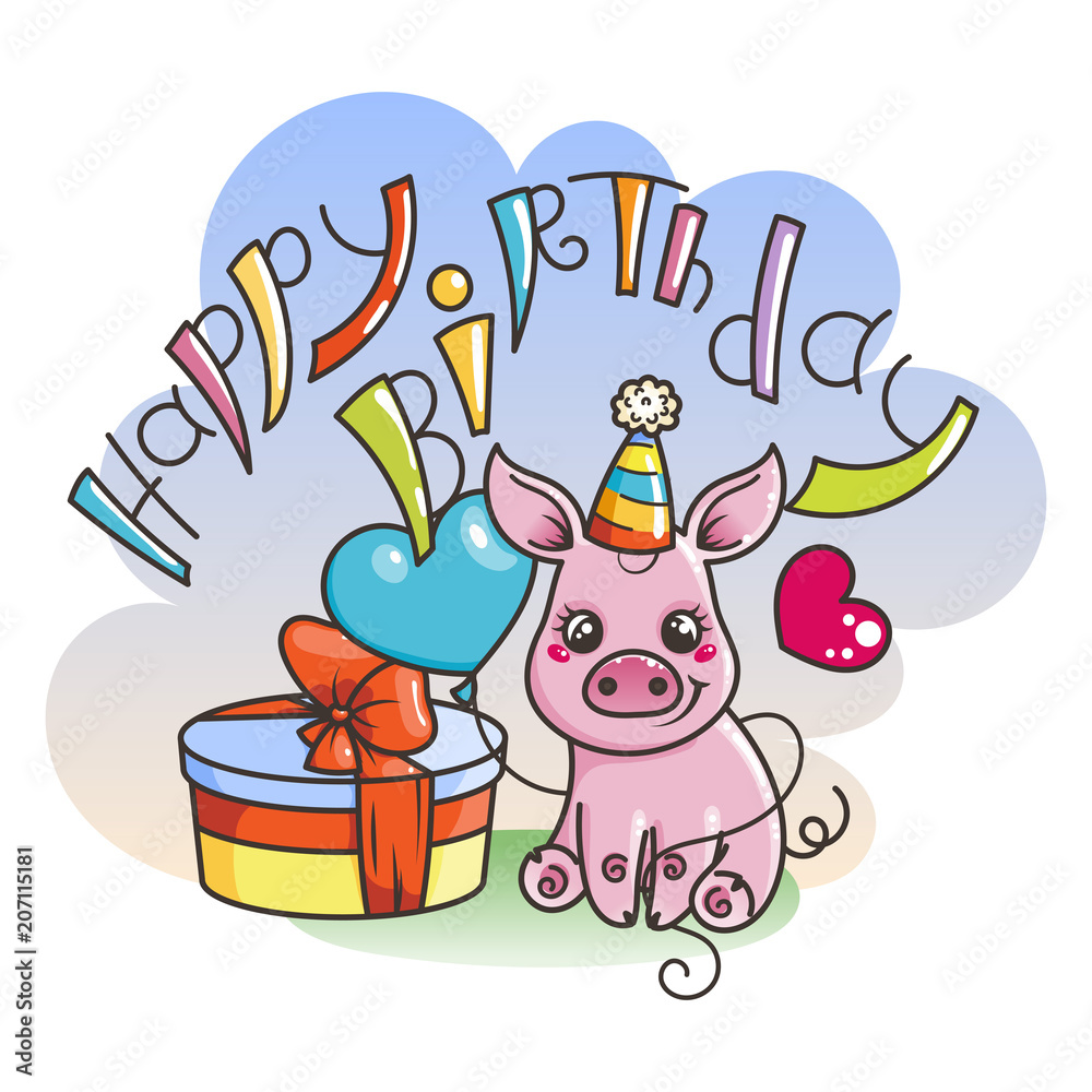 Obraz premium Cute cartoon baby pig in a cool rainbow glasses