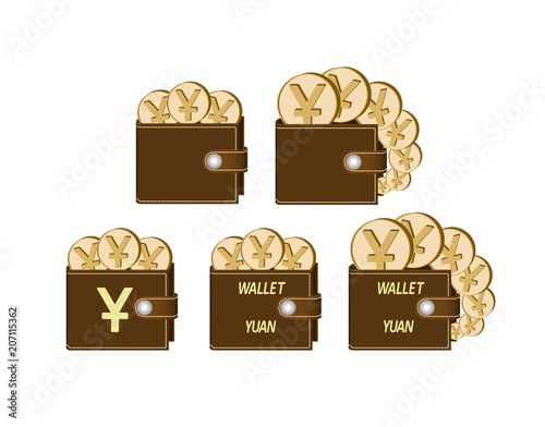 set of brown wallets with yuan coins