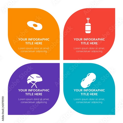Flat food, hotel, sports, nature infographic timeline template with floral shape for presentations, advertising, annual reports