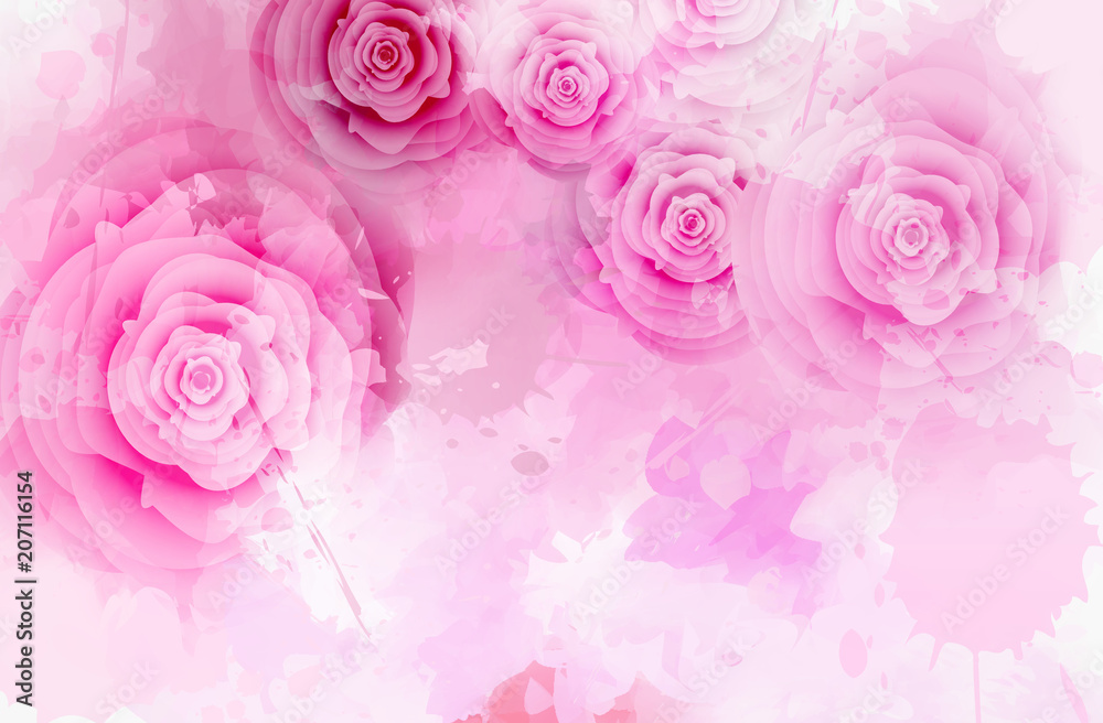 Template with watercolor abstract roses