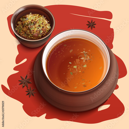 Tea cup.Tea Culture. South Africa. Rooibos tea. Vector illustration