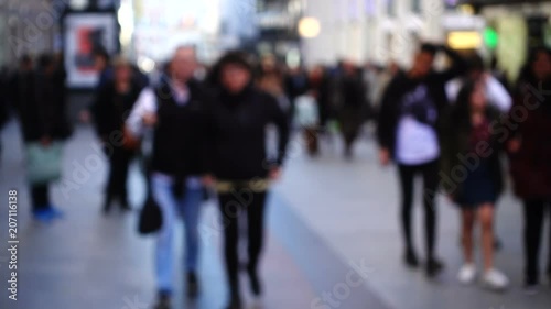 Movement of people along Fuencarral street. Out of focus.	Madrid, Spain.