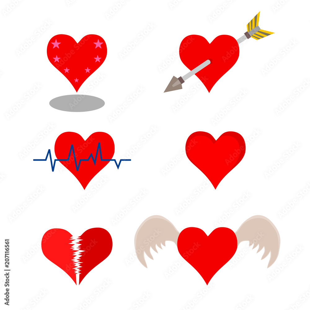 Isolated beautiful red hearts icon set