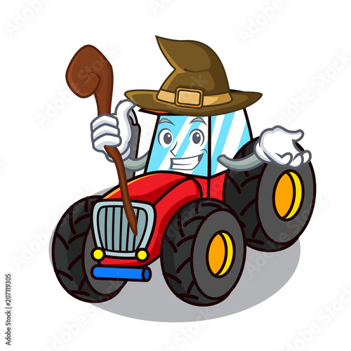 Witch tractor mascot cartoon style