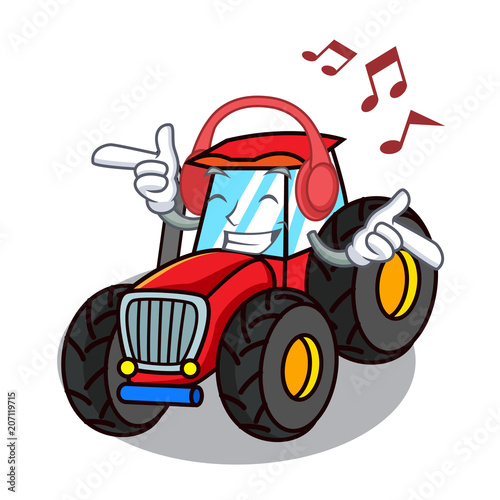 Listening music tractor mascot cartoon style