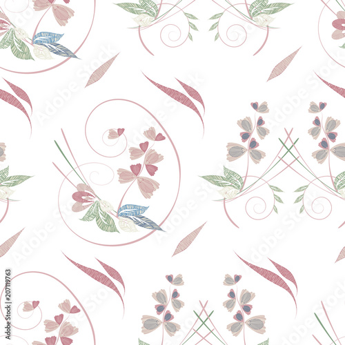 Fototapeta Naklejka Na Ścianę i Meble -  Vector seamless floral pattern overprinted pastel abstract flowers on white background