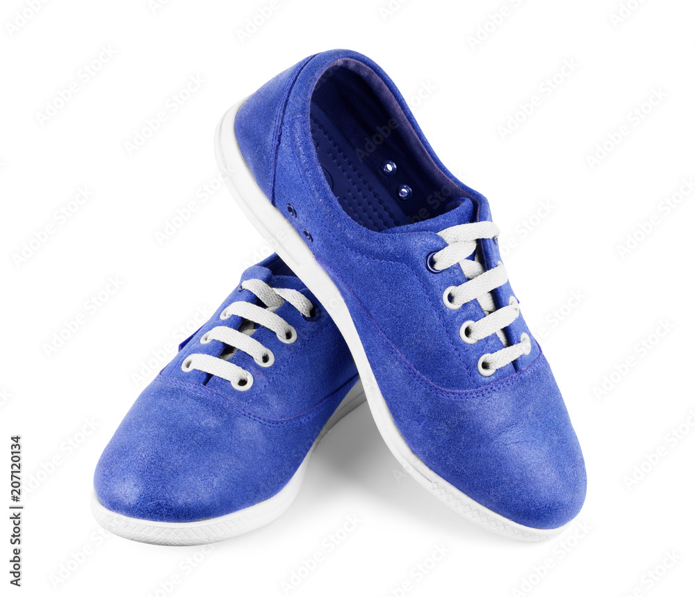 pair of new blue sneakers isolated on white background pair of new blue sneakers isolated on white background