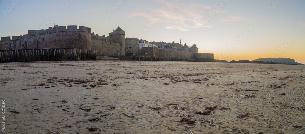 Saint Malo, Fort National and beach during Low Tide. Brittany, France, Europe.