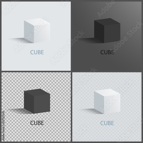 Black and White Cubes Set, Vector Illustration