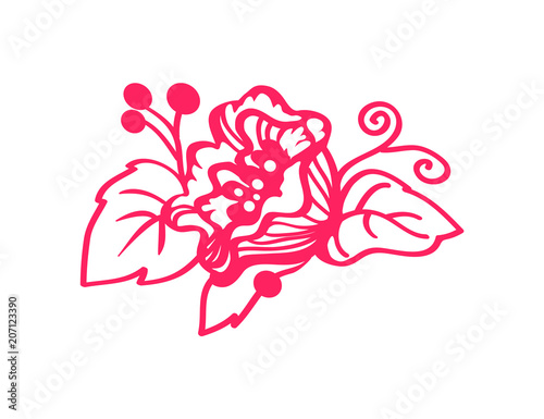 Blooming Flower Element with Leaves and Berries