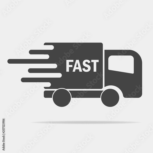 The car is going at high speed, vector icon. A symbol of  fast delivery of cargo by a logistics company.  Business illustration car free fast delivery. © oksanaoo
