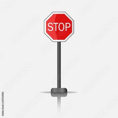 Realistic road sign stop - vector icon. 3d road sign stop