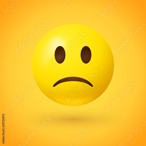 Emoji face that is a little bit sad, with a slight frown and neutral eyes on yellow background