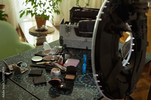 Cosmetic accessories on a table