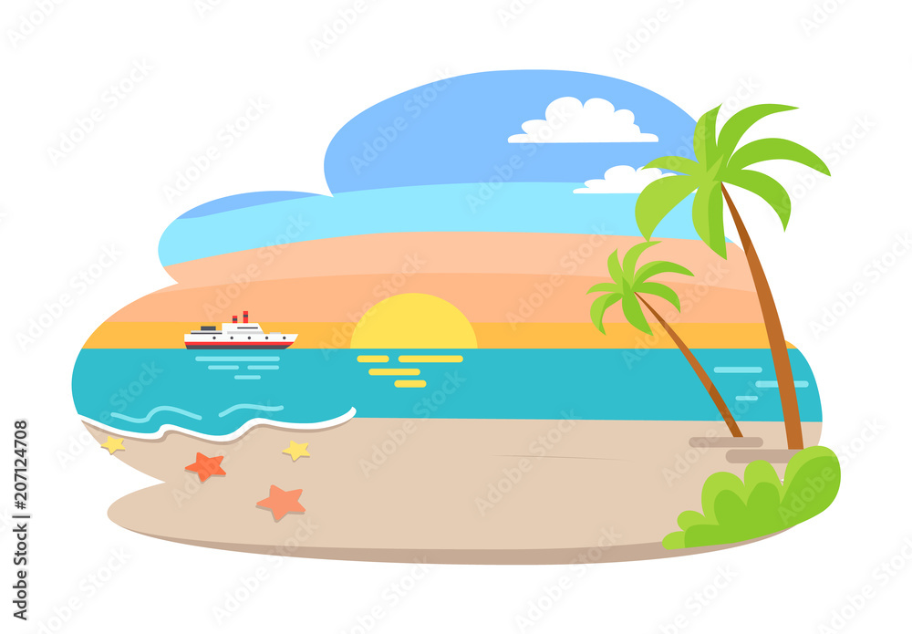 Tropical View Summer Seaside Vector Illustration