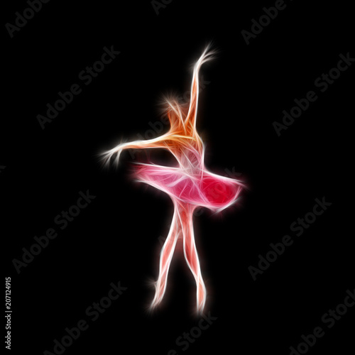 Fiery ballerina silhouette isolated on black