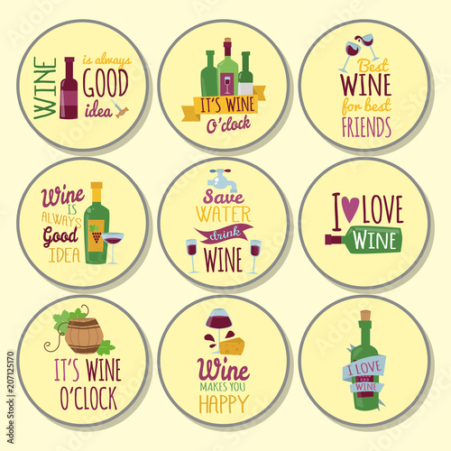 Hand drawn natural badges and labels for wine vector illustration restaurant alcohol menu sign.
