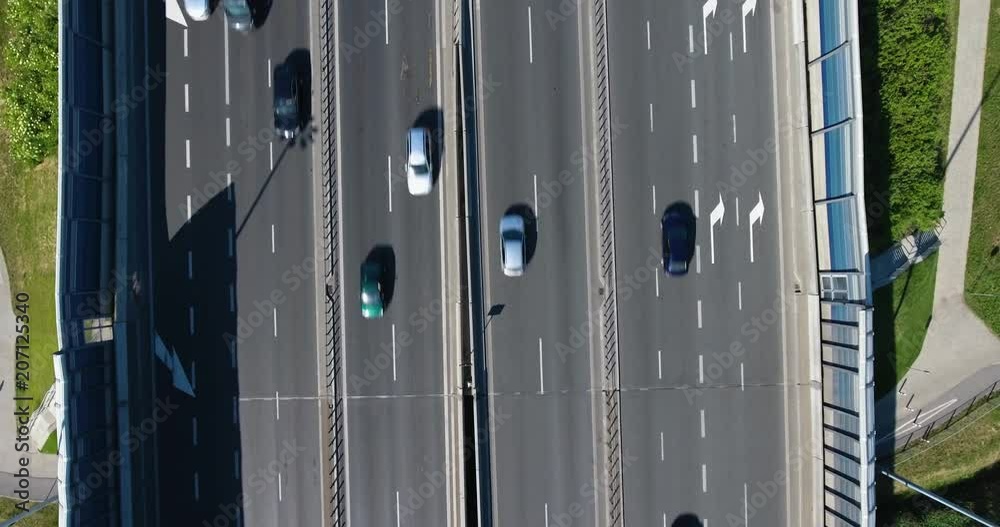 Busy Highway. Traffic Rush. Aerial Drone Shot Of Highway Busy Highway. Traffic Rush. Aerial Drone Shot Of Highway
