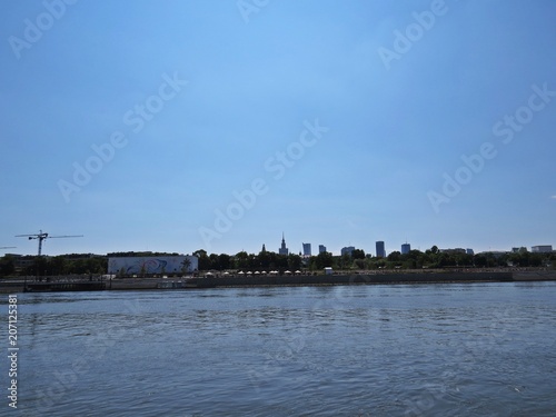 Warsaw Business City Skyscrapers Panorama Seen from Vistula River, Warsaw, Poland, May 2018