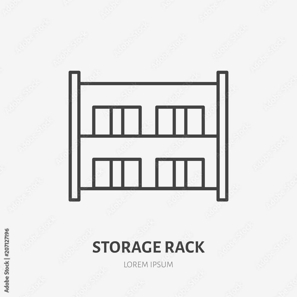 Vecteur Stock Warehouse flat line icon. Storage rack with boxes sign. Thin  linear logo for cargo trucking, freight services. | Adobe Stock