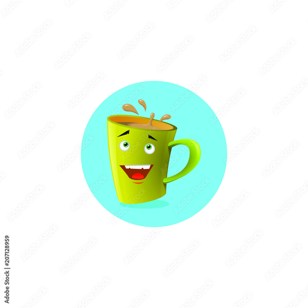 Obraz premium Color round illustration of yellow cartoon funny happy mug